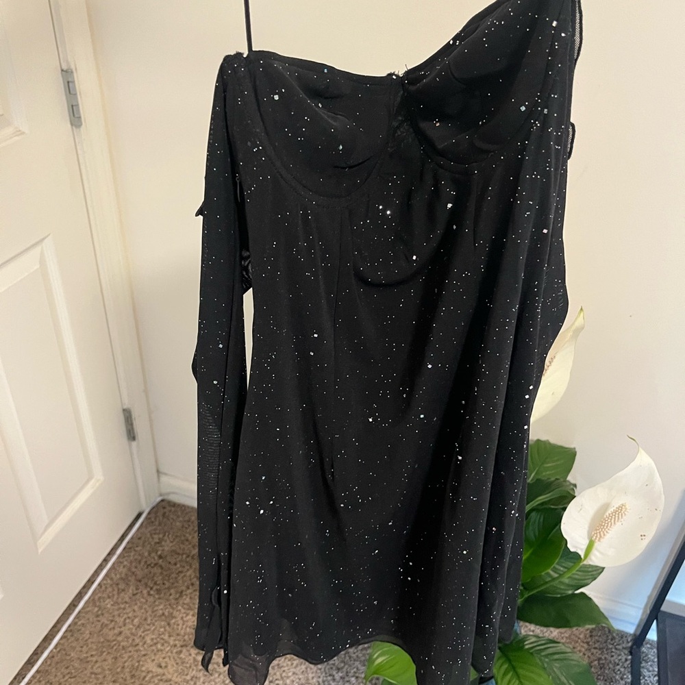 Black Long Sleeve Dress with Glitter Accents